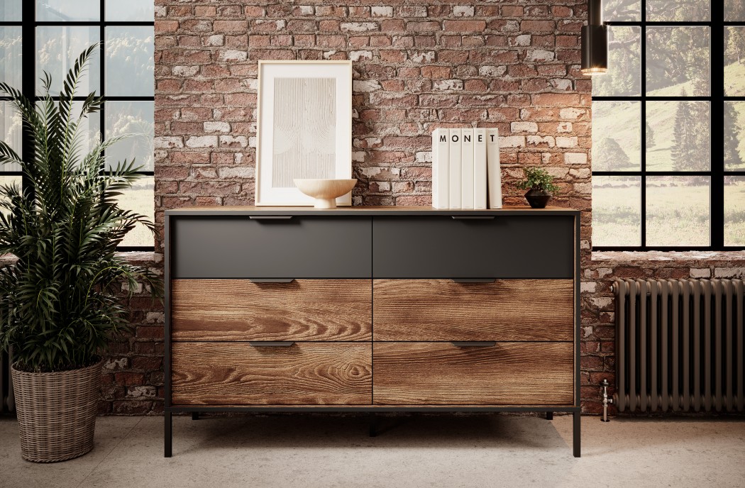 MILTON - Bedroom Furniture Set  Flamed Chestnut + anthracite