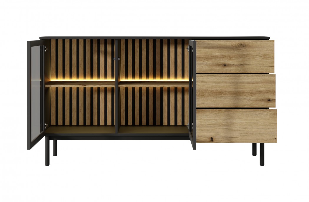 Lang 150 cm LED Sideboard 2D3S – Black Living Room Cabinet