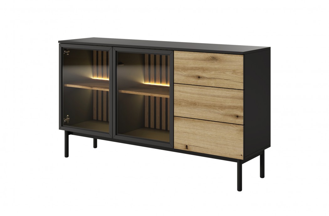 Lang 150 cm LED Sideboard 2D3S – Black Living Room Cabinet