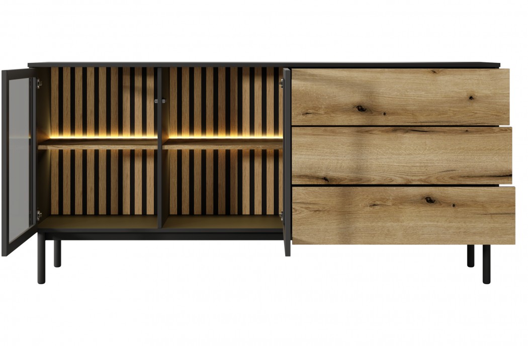 Lang 180 cm LED Sideboard 2D3S – Blaxk Living Room Cabinet