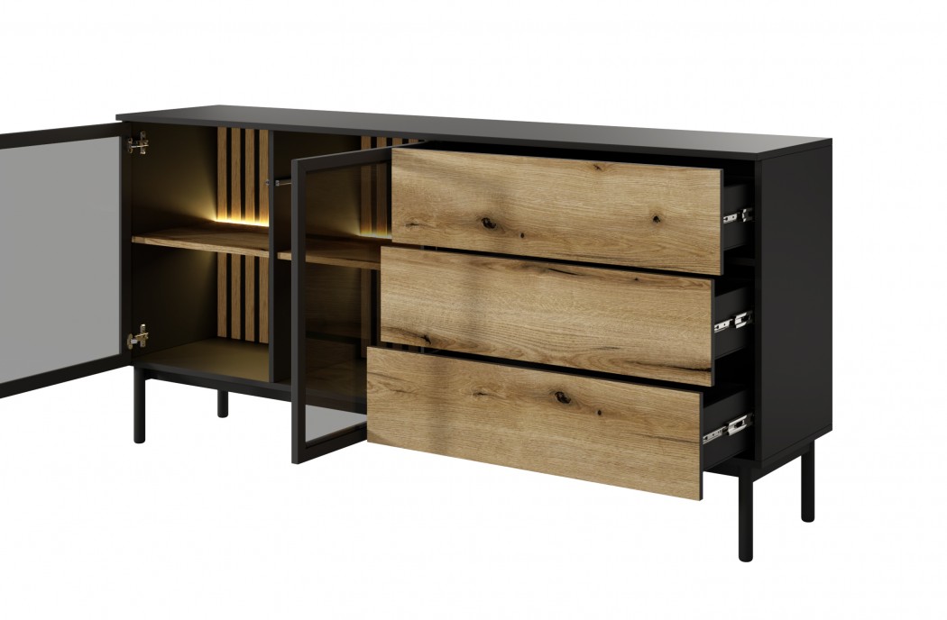 Lang 180 cm LED Sideboard 2D3S – Blaxk Living Room Cabinet