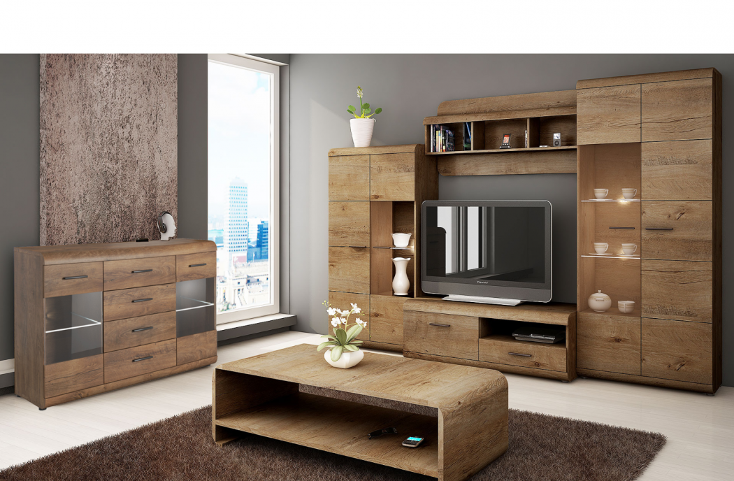 Living Room Furniture Lena 1 Wall Unit Set Oak