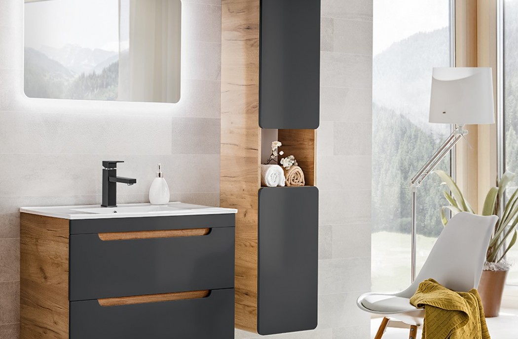 Bathroom Furniture Aruba Comos Set Black Matt / Oak 600mm