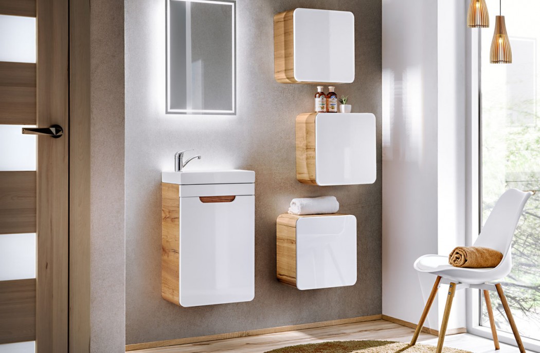 Bathroom Furniture Aruba White Set White Gloss / Oak 400mm