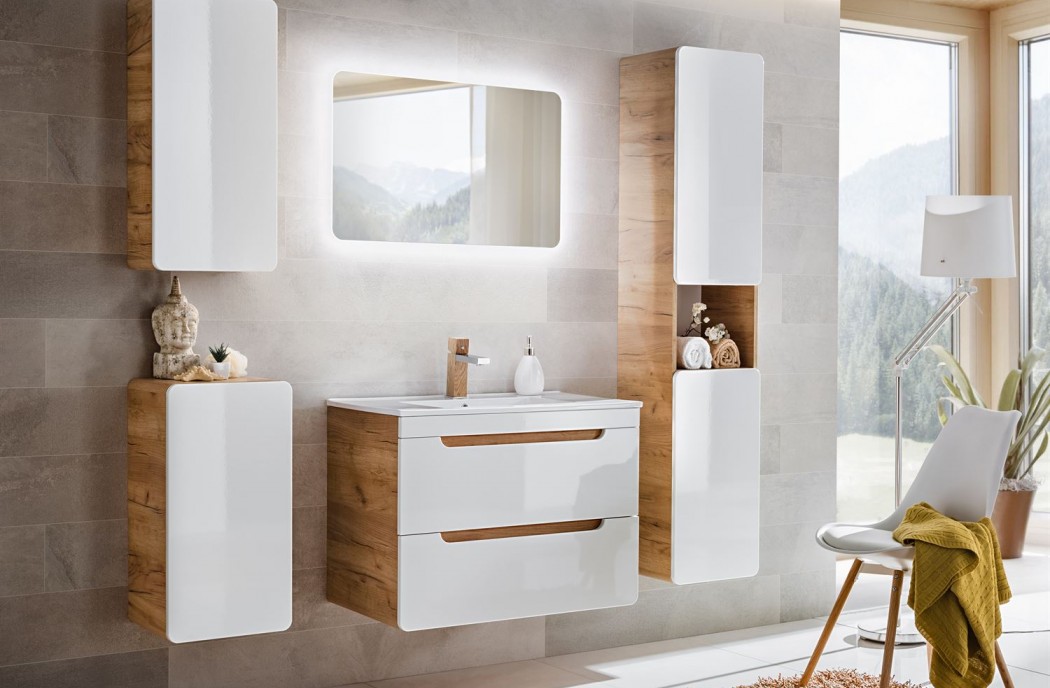 Bathroom Furniture Aruba White Set White Gloss / Oak 800mm