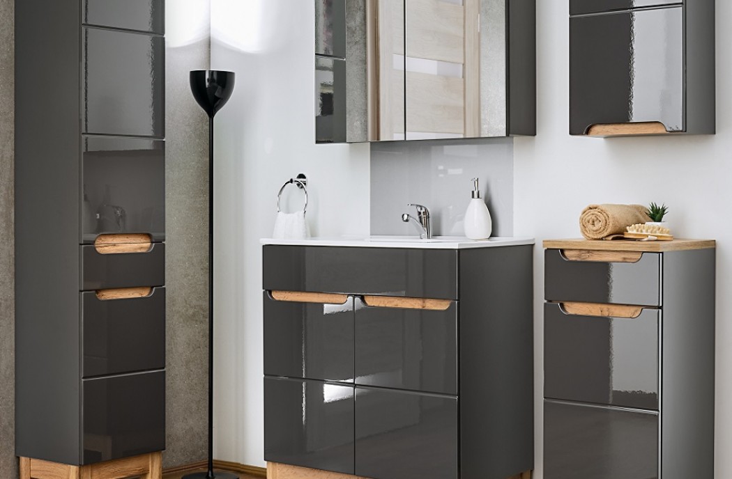 Bathroom Furniture Bali Grey Set Graphite Gloss / Oak 600mm