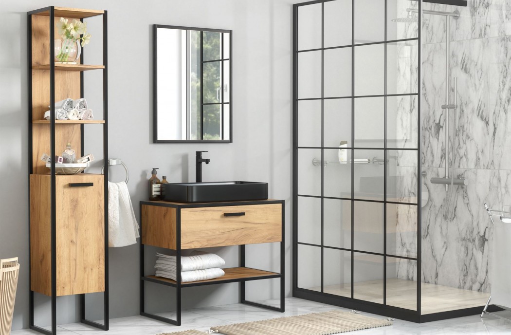 Bathroom Furniture Brooklin Set Oak/ Black Matt 900mm