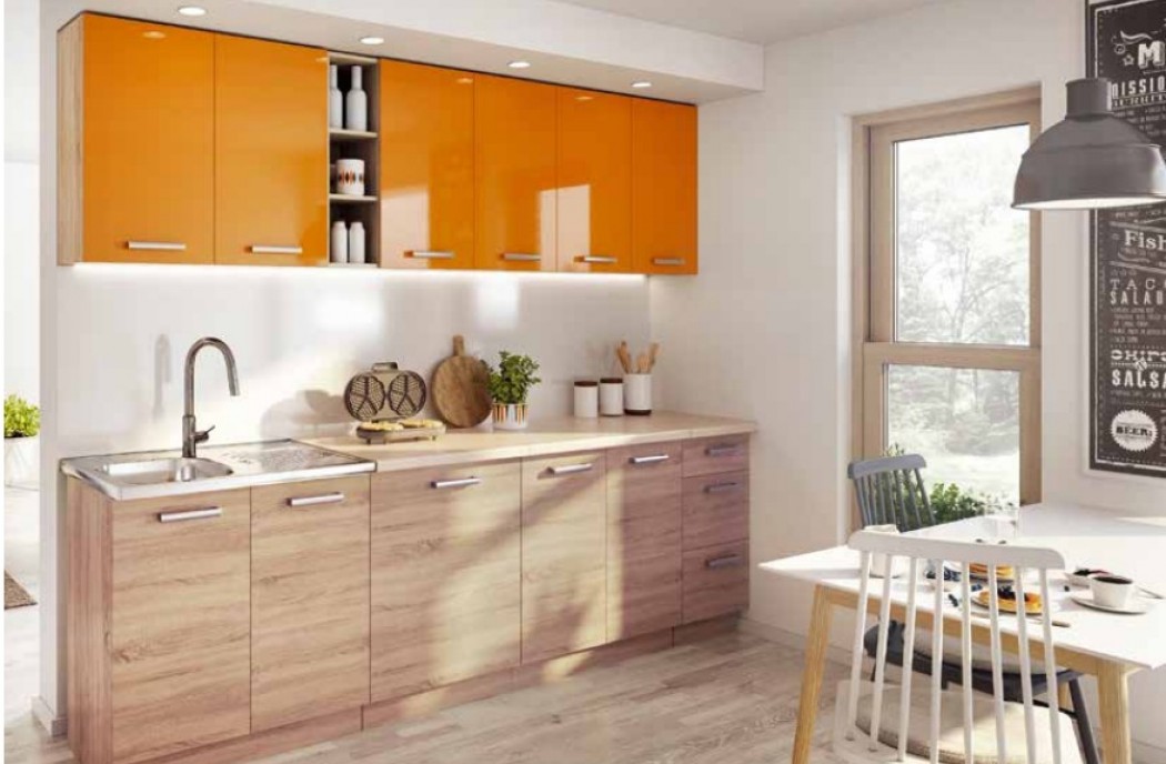 Kitchen Furniture F19 Kitchen Set  Light Oak Matt / Orange gloss