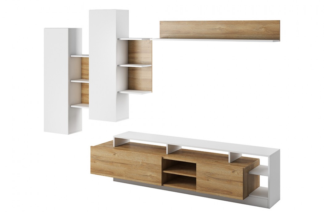 Living Room Furniture Alva Wall Unit Set Oak/White