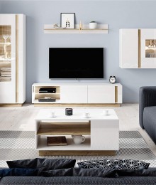 Living Room Furniture Arco 2 Wall Unit Set White Gloss/Oak