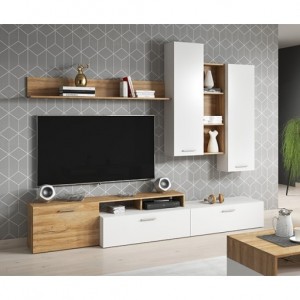 Living Room Furniture Aro Wall Unit Set Oak/White