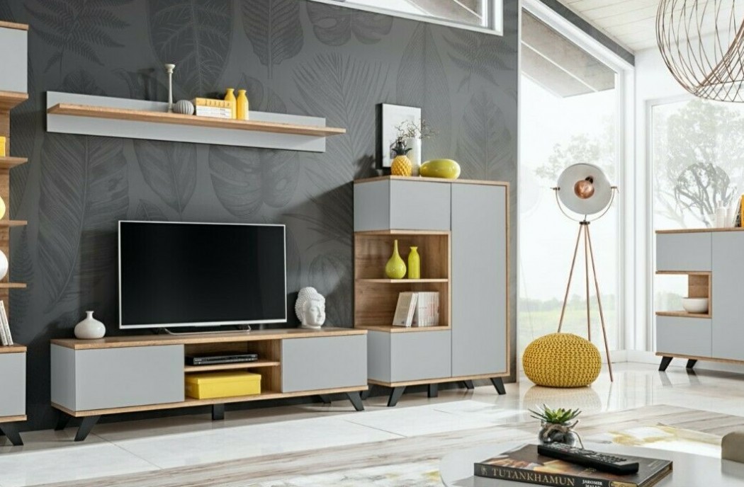 Living Room Furniture Bogota Wall Unit Set Oak/Grey