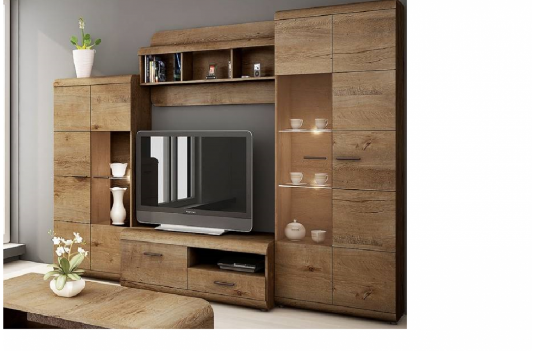 Living Room Furniture Lena 2 Wall Unit Set Oak