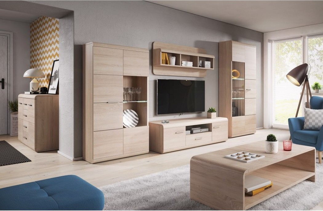 Living Room Furniture Link Wall Unit Set Oak/Grey