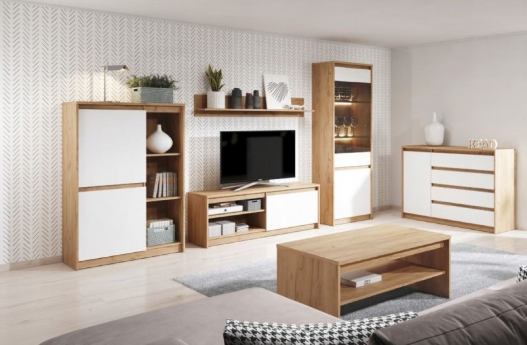 Living Room Furniture Xelo Wall Unit  Full Set Oak/White