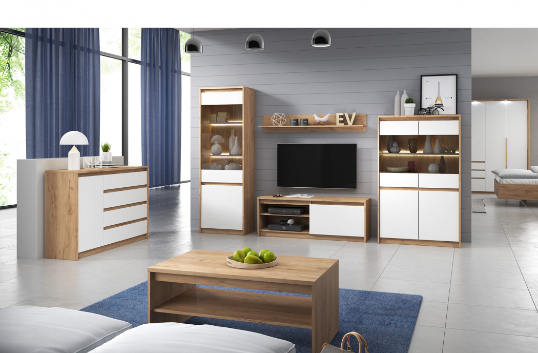 Living Room Furniture Xelo Wall Unit Set 2 Oak/White