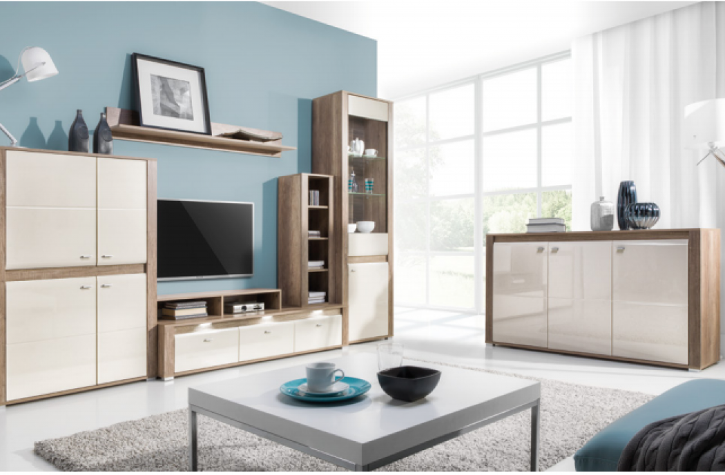 Living Room Furniture Campari Wall Unit Set Country Grey/Jasmine Gloss