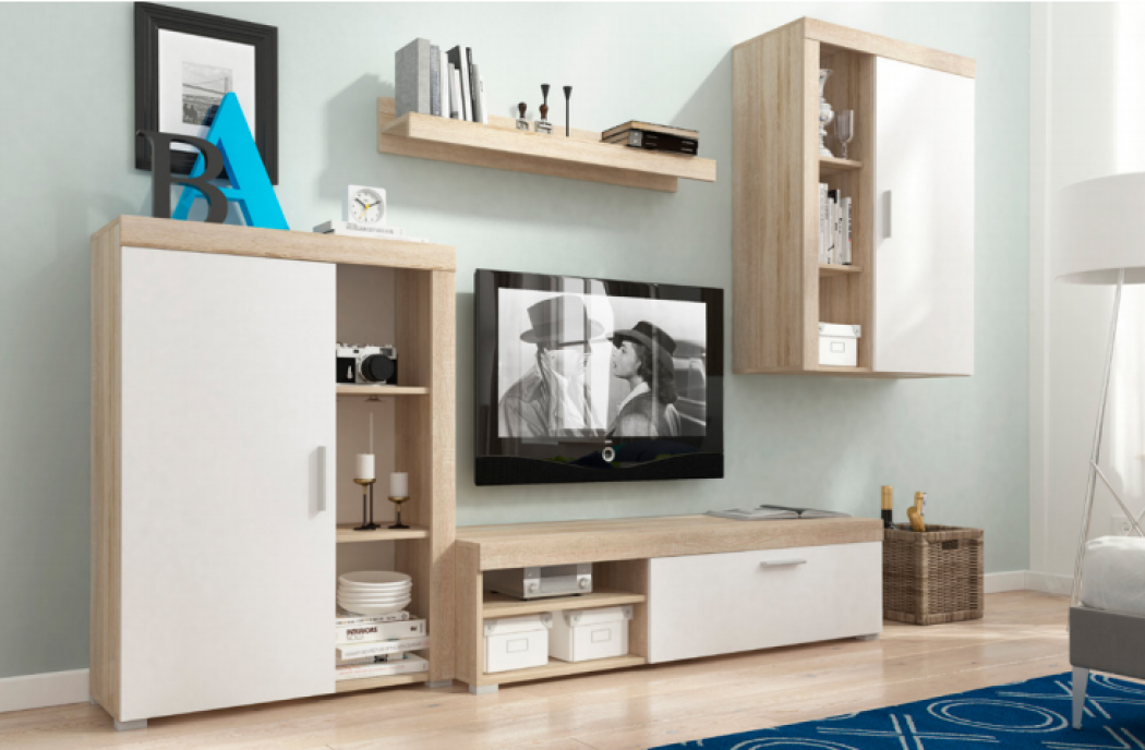 Living Room Furniture Oli Wall Unit SetWhite/Light Oak
