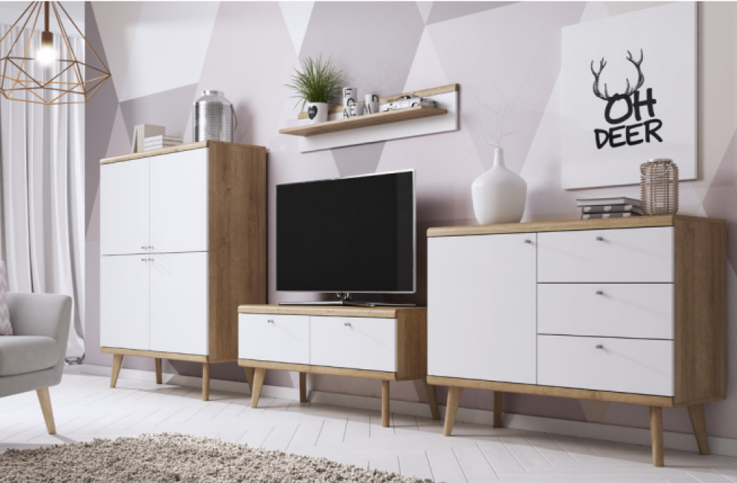 Living Room Furniture Primo II Wall Unit Set Oak/White